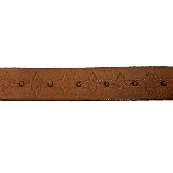 OLGA SANTINI Belt Vintage Tooled Leather Metal Crown Buckle Y2K 90s Style Medium